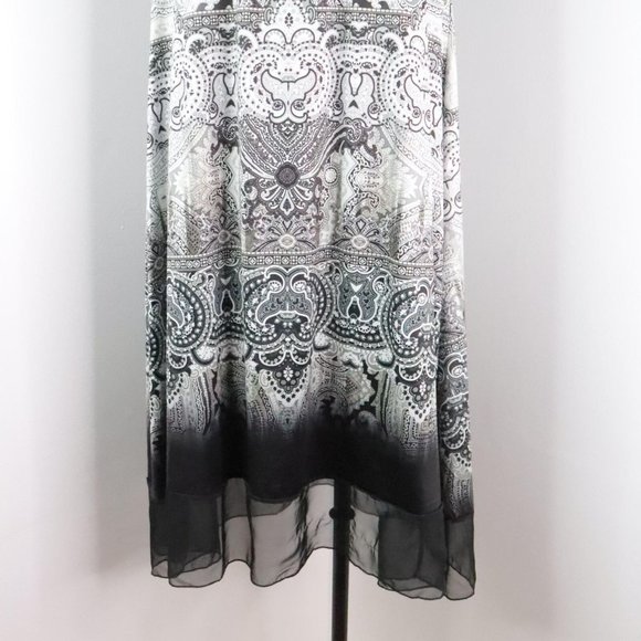 One World Womens M White Gray Ornate Rhinestone A-Line Silky Stretch Shift Dress - Picture 6 of 9